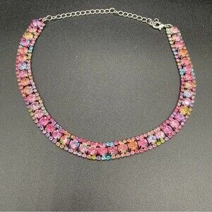 Sparkly Rhinestone Choker Gorgeous Multicoloured Rainbow Pink